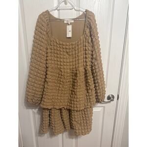 Simply Southern NWT Bubble Ruffle Mini Dress Size Large Brown Flowy Boho